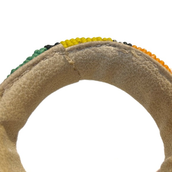 Handmade African Beaded Bracelet Bangle Green Yellow Orange White Black Leather - Picture 9 of 10